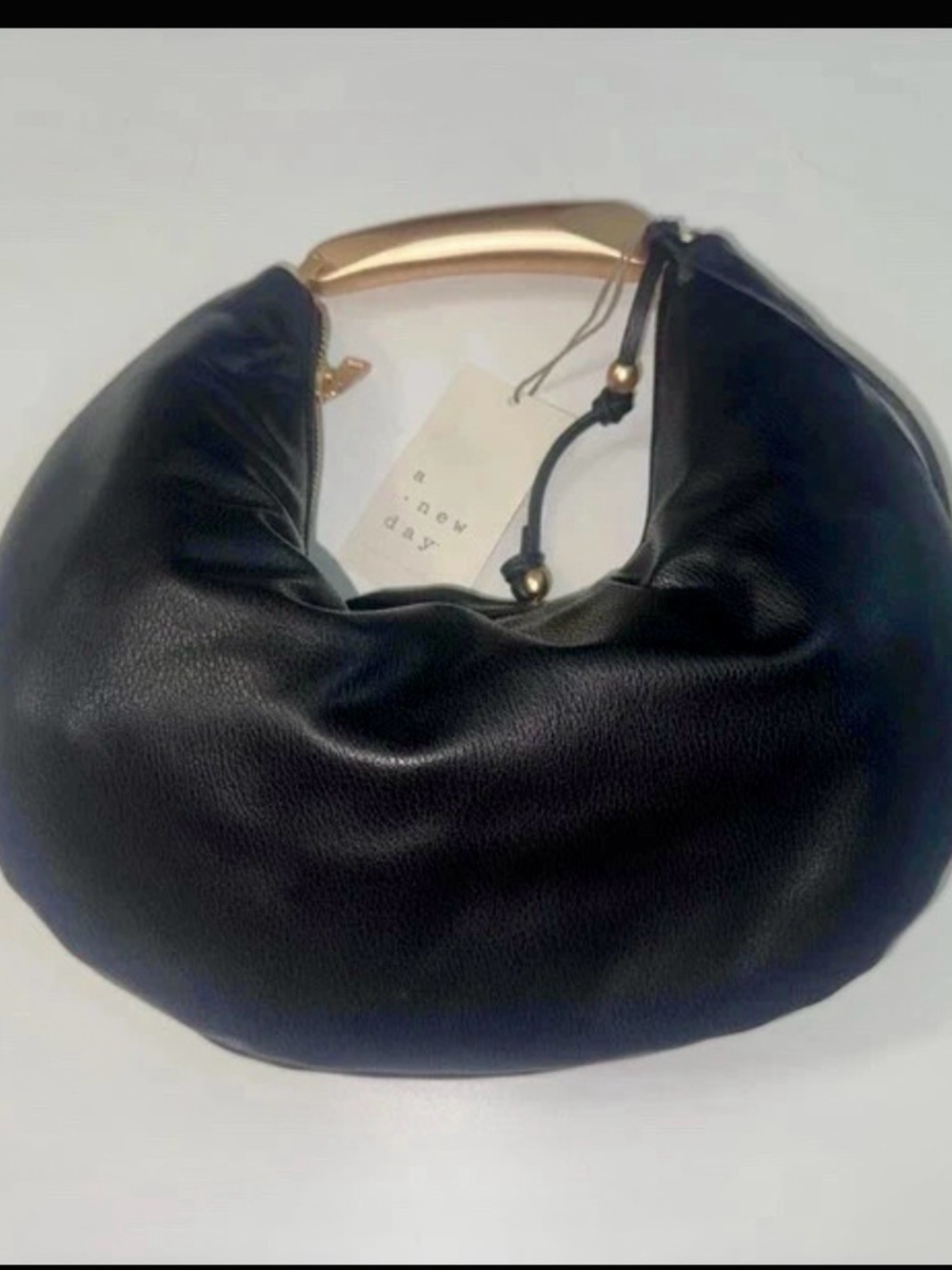 a new day Black Crescent Shoulder Bag with Gold Accent